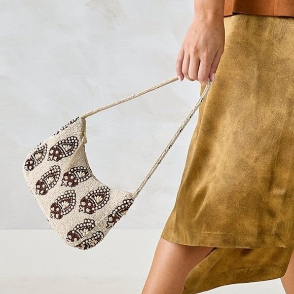 ❤️ vera bradley Paisley Cottage Cream Beaded Roxbury Shoulder Bag Ivory Brown - Picture 7 of 8